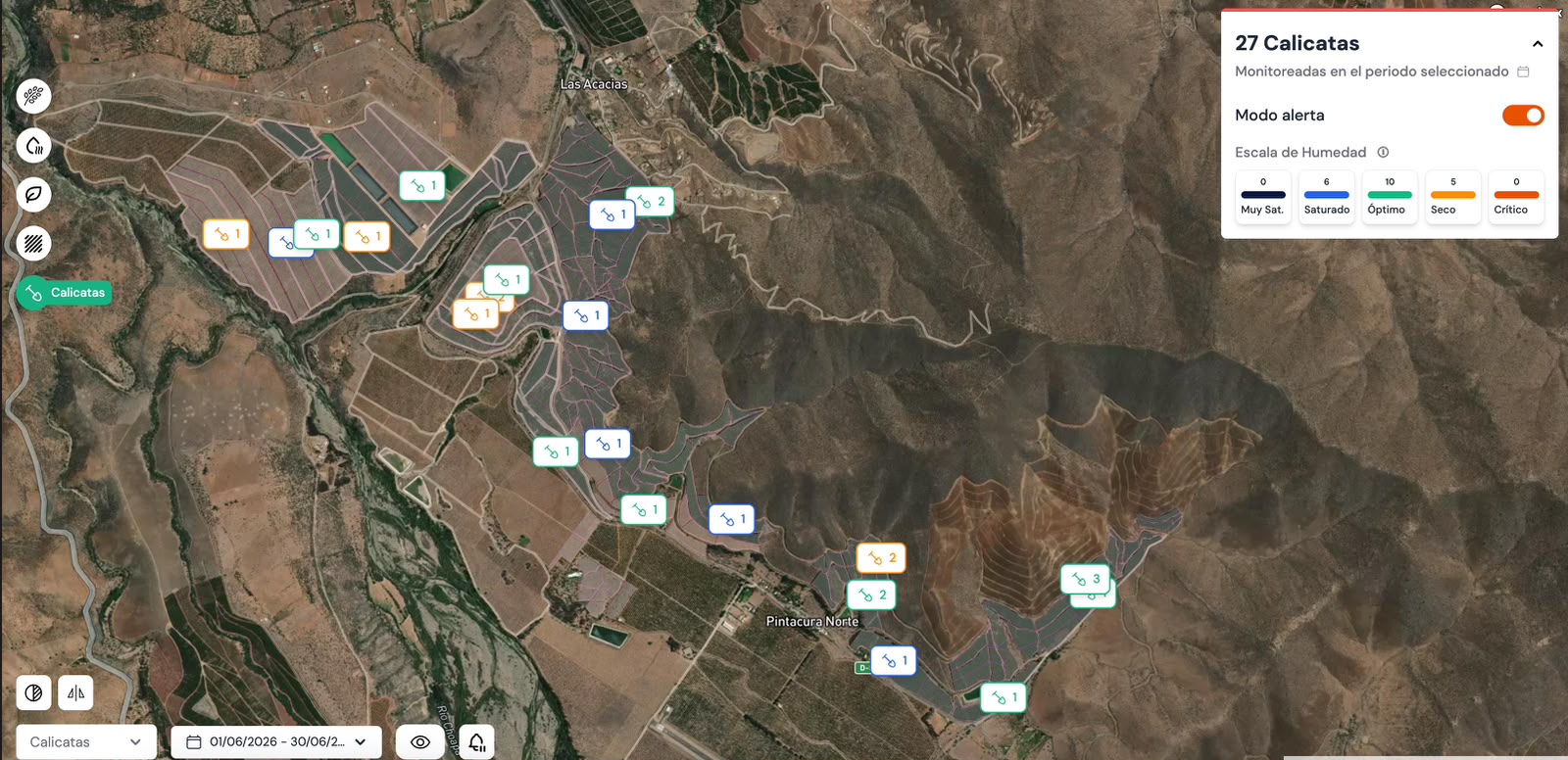 Mapa de calicatas registradas por el campo.