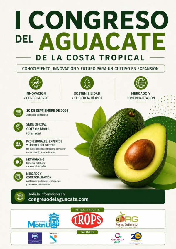 Cartel oficial del I Congreso del Aguacate de la Costa Tropical en Motril, Granada.