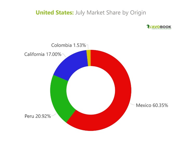 Chart of US avocado market share by supply origin during July 2026