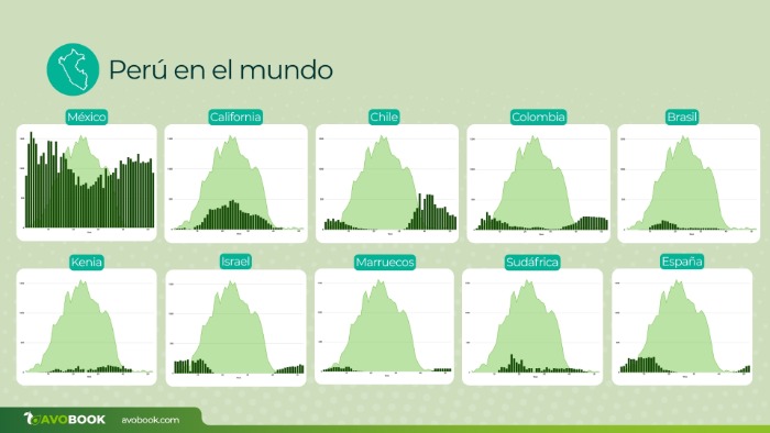 Gráficos comparativos de Cipalto mostrando la curva productiva de Perú frente a otros orígenes globales. 